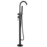 FS1008 Black Bathtub Mixer Freestanding Bath Filler Mixer Tap Hand Held Shower Head Set Black Brass Floor Mounted