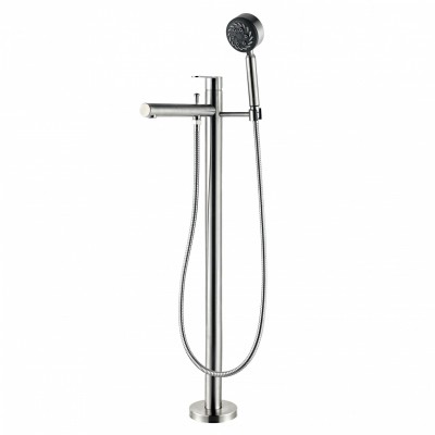 Freestanding Bathtub Faucet Tub Filler Brushed Nickel Floor Mounted Tap